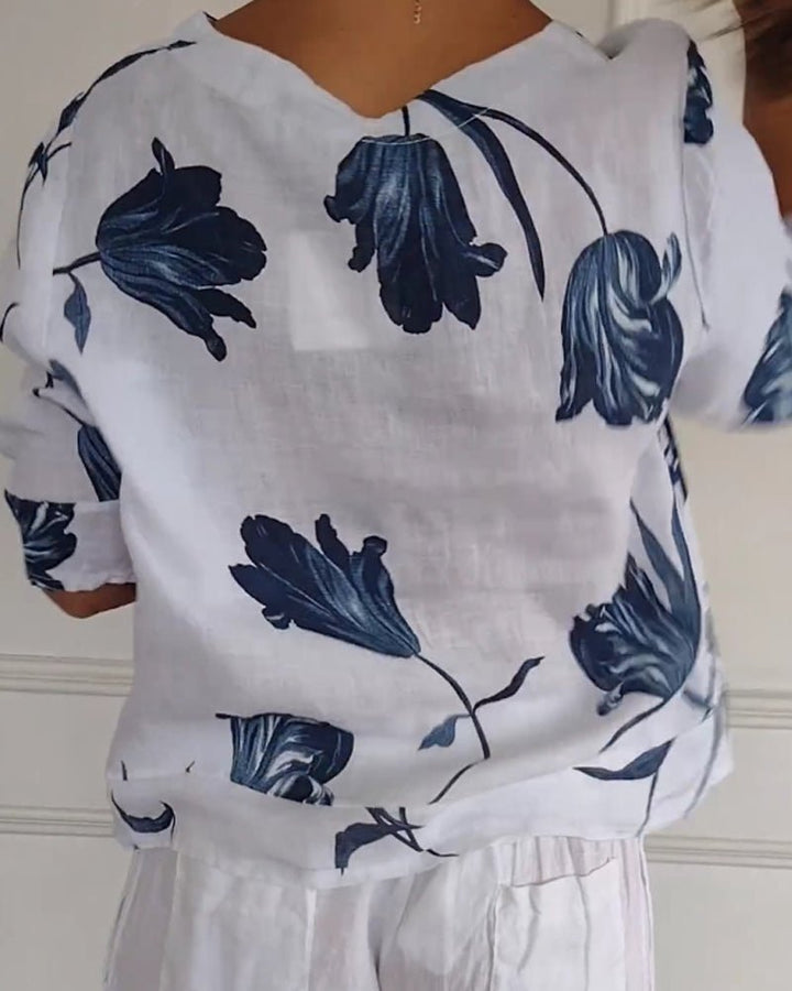Stilla | Cotton Linen Blumen Top
