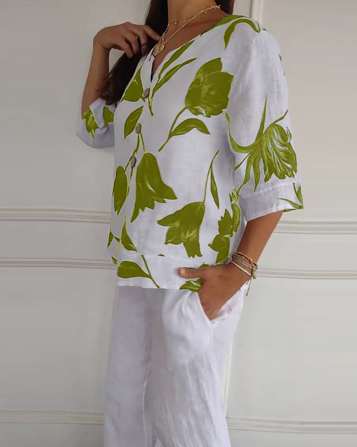Stilla | Cotton Linen Blumen Top