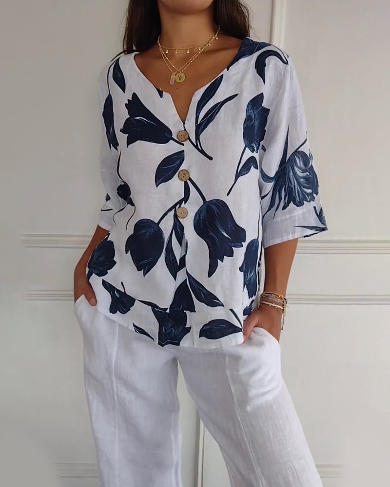 Stilla | Cotton Linen Blumen Top