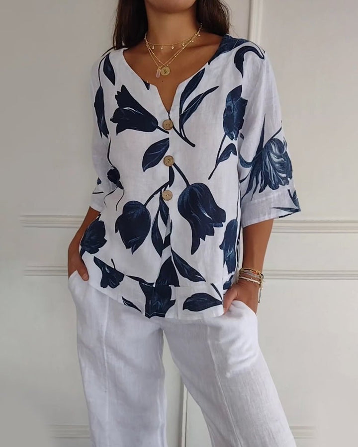 Stilla | Cotton Linen Blumen Top