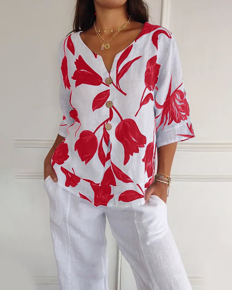 Stilla | Cotton Linen Blumen Top