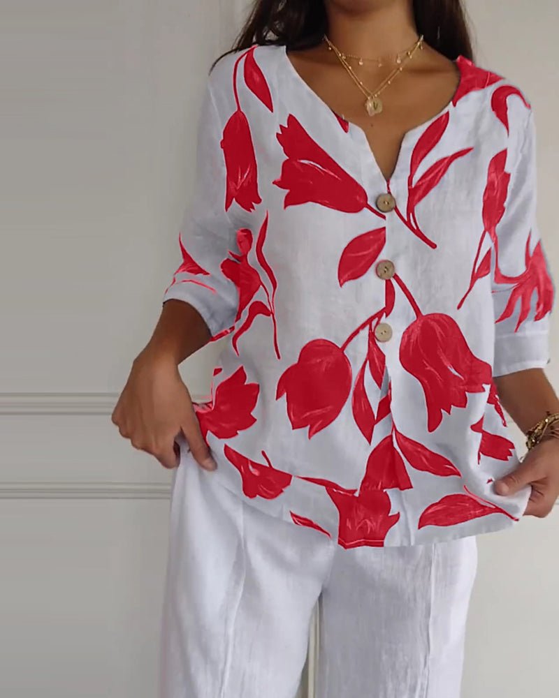 Stilla | Cotton Linen Blumen Top