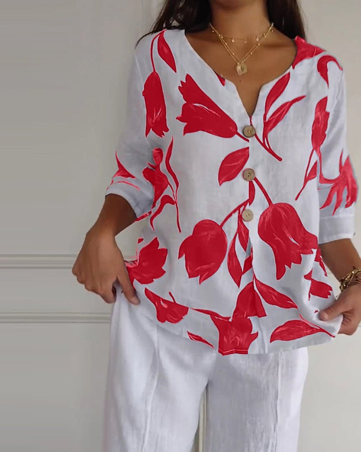 Stilla | Cotton Linen Blumen Top