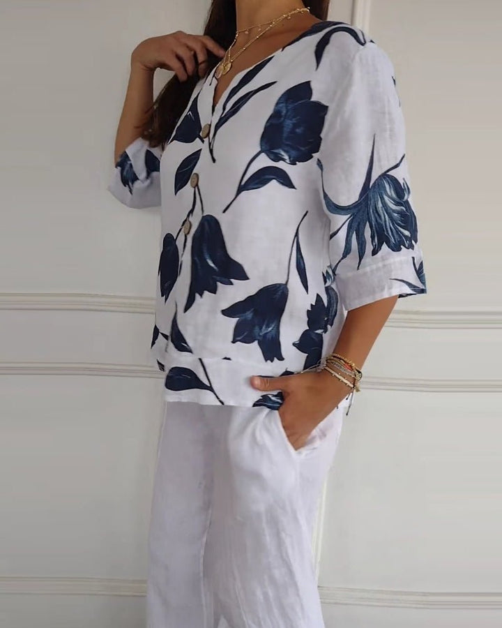 Stilla | Cotton Linen Blumen Top