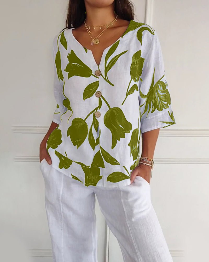 Stilla | Cotton Linen Blumen Top