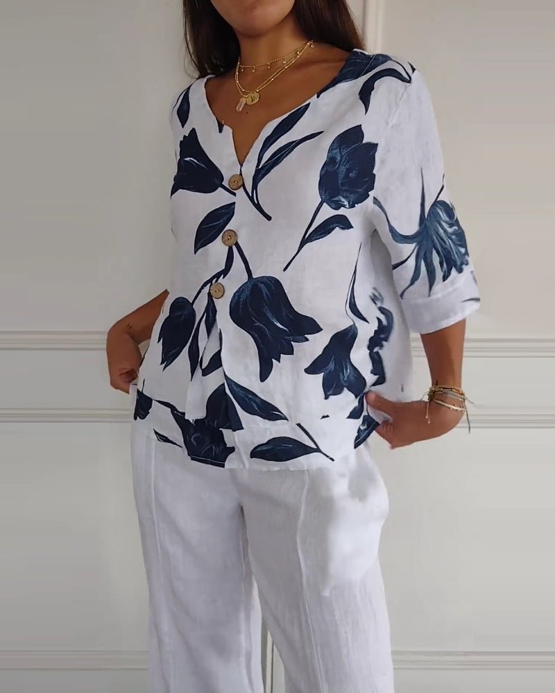 Stilla | Cotton Linen Blumen Top
