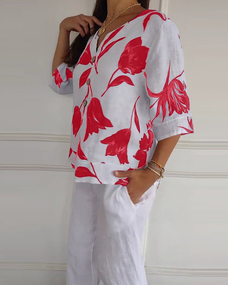 Stilla | Cotton Linen Blumen Top