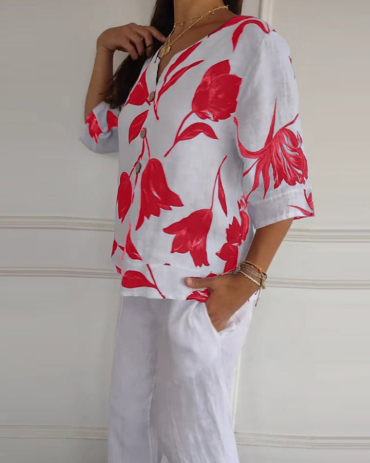 Stilla | Cotton Linen Blumen Top