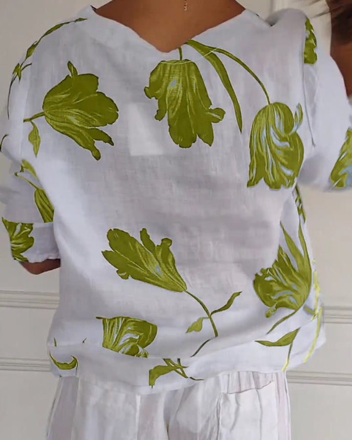 Stilla | Cotton Linen Blumen Top