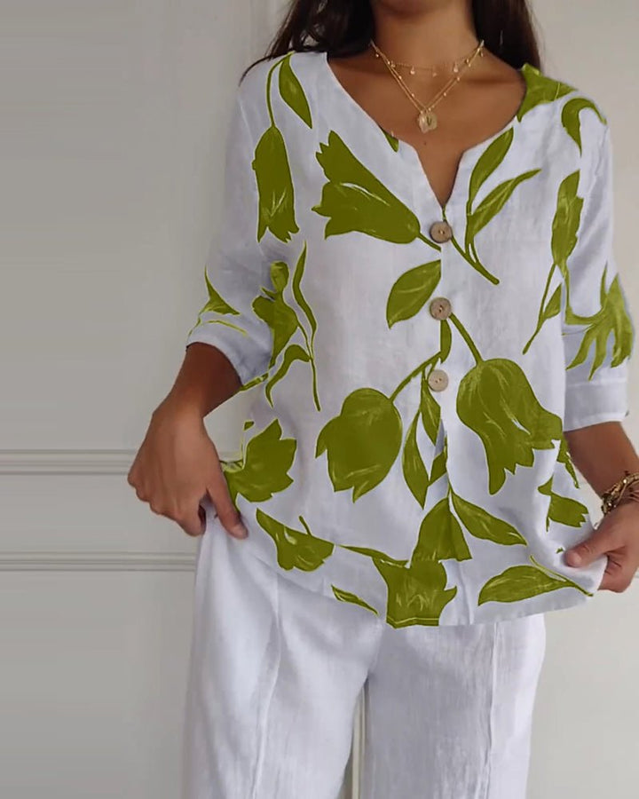 Stilla | Cotton Linen Blumen Top