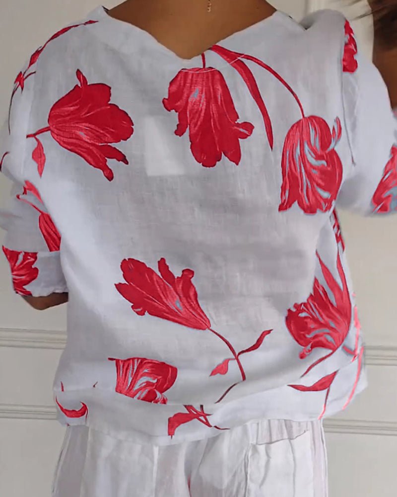 Stilla | Cotton Linen Blumen Top