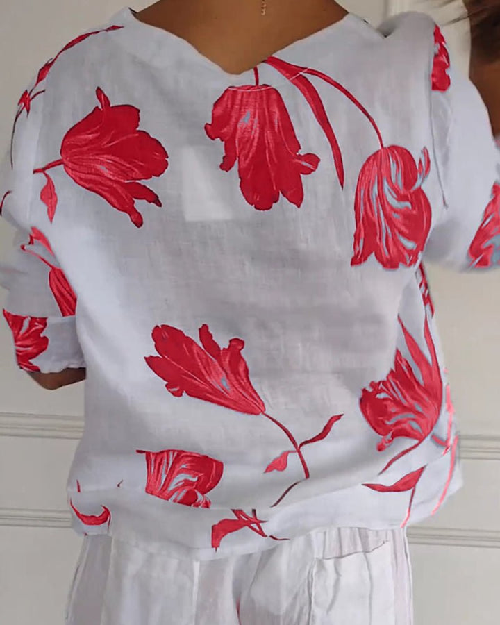 Stilla | Cotton Linen Blumen Top
