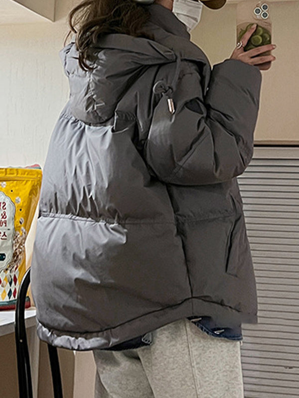 Stilla | Grå Ensfarvet Hjerte Dekoreret Hætte Puffjakke
