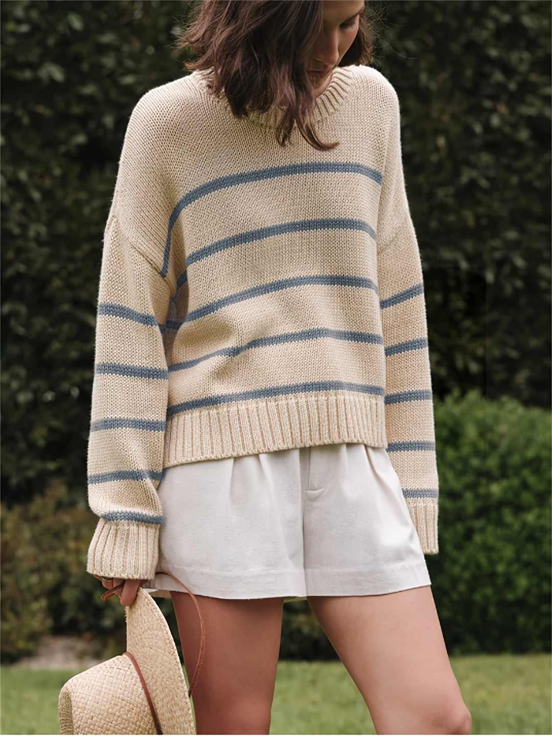 Stilla | Striped Pullover Med Faldende Skuldre