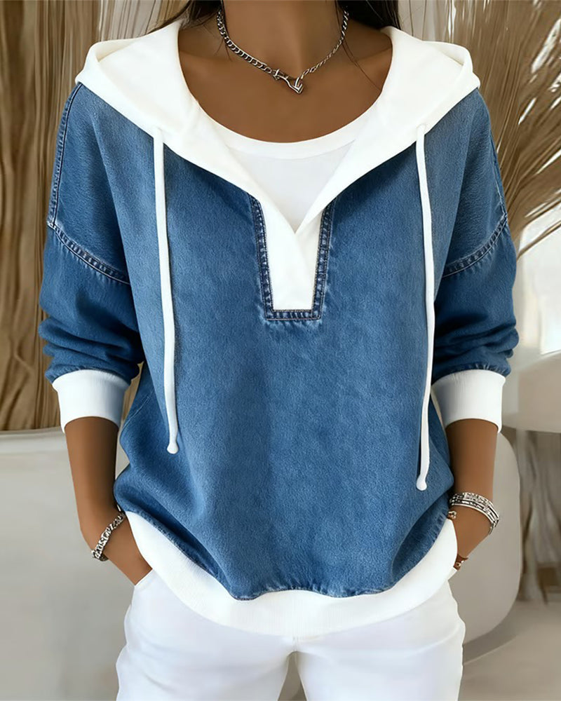 Stilla | Sweatshirt med snøring og denimindsatser