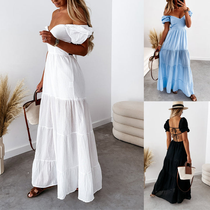 Stilla | Lækkert sommermode Boho strand rygfri spaghetti rem maxikjole elegant