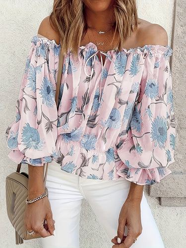 Stilla | Lettet Chiffon Bluse Der Afslører Skuldrene Ballonsleeves Blomstermønster
