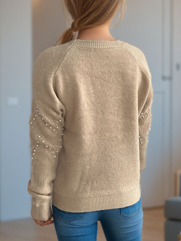 Stilla | Rund hals bluse med raglanærmer og perlekant