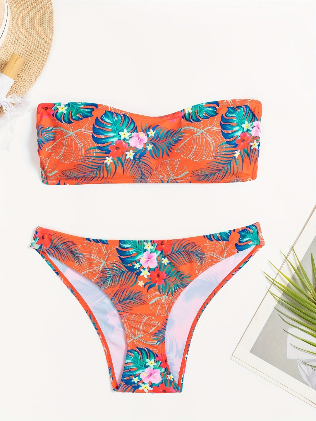 Stilla | Blå Bandeau Bikini Ekstrem Presser Blomster, Høj Talje