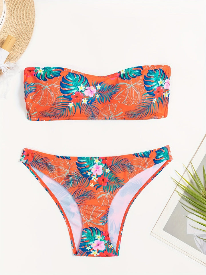 Stilla | Blå Bandeau Bikini Ekstrem Presser Blomster, Høj Talje