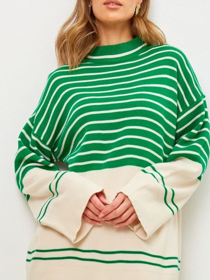Stilla | Stribet Pullover Med Lange Ærmer og Ståkrave
