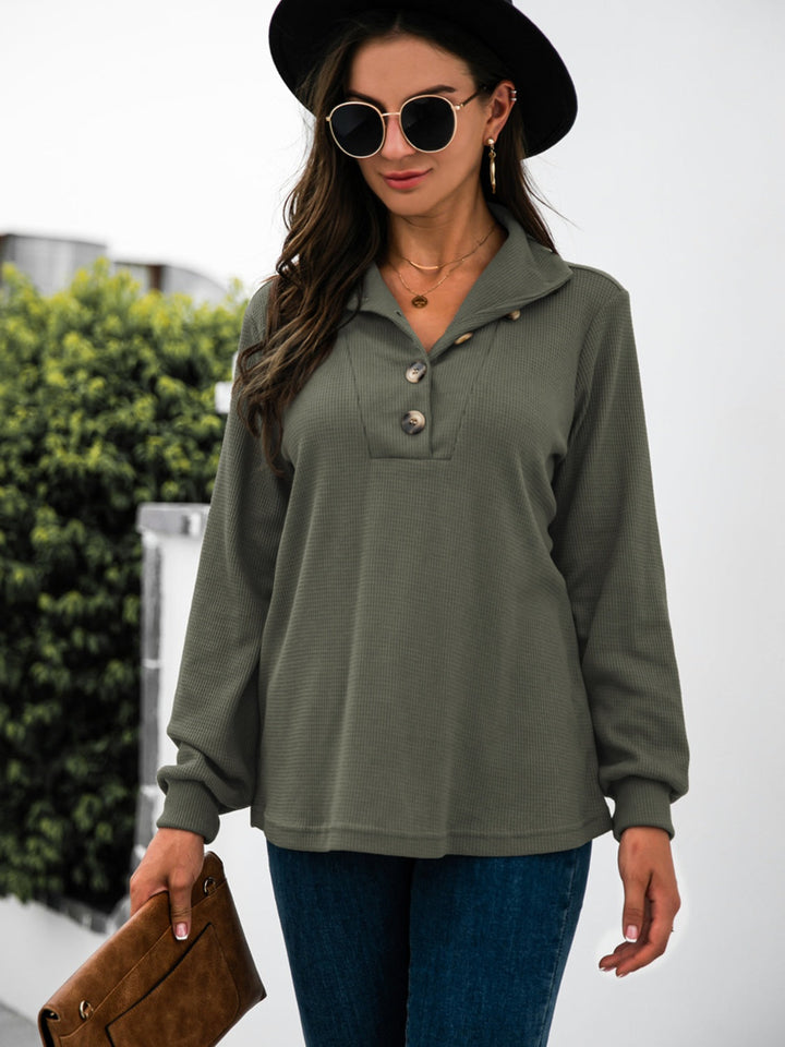Stilla | T-shirt Halv Åben Med Lange Ærmer