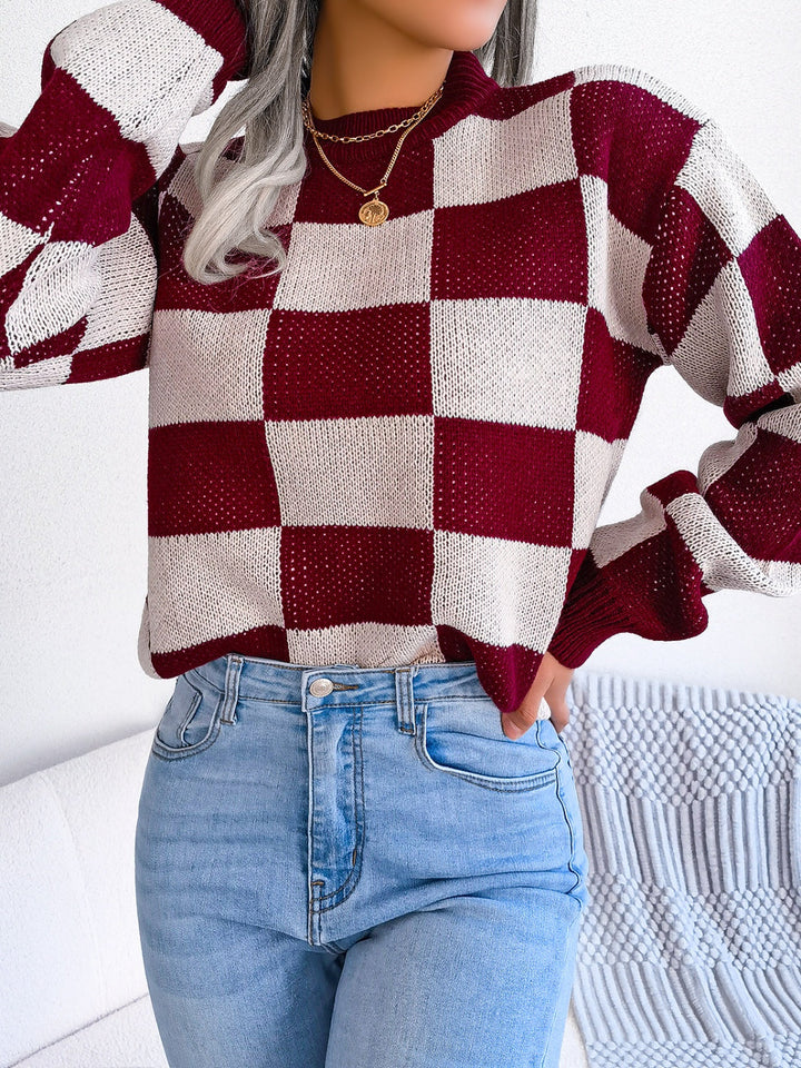 Stilla | Karo Sweater Med Lange Ærmer og Ståkrave