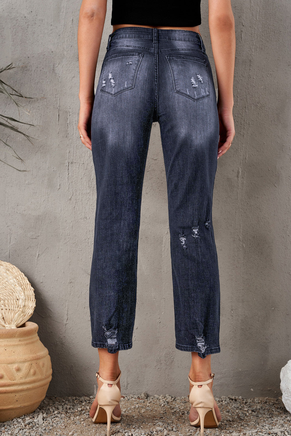 Stilla | Distressed Hem Detalje Beskårede Jeans
