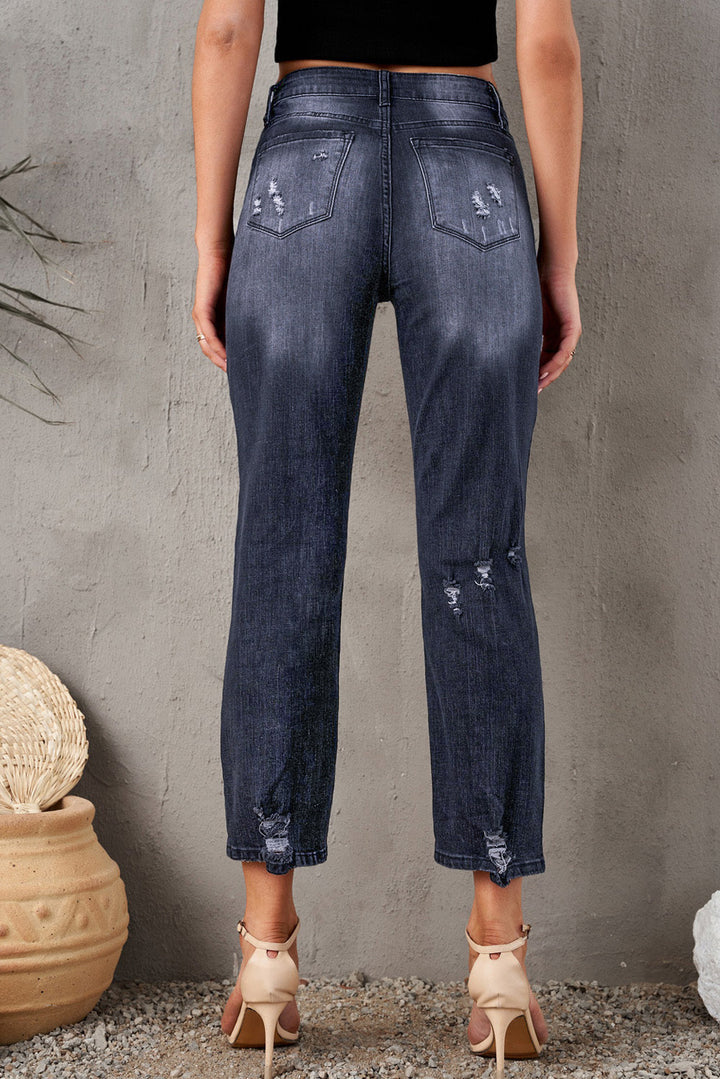 Stilla | Distressed Hem Detalje Afklippede Jeans