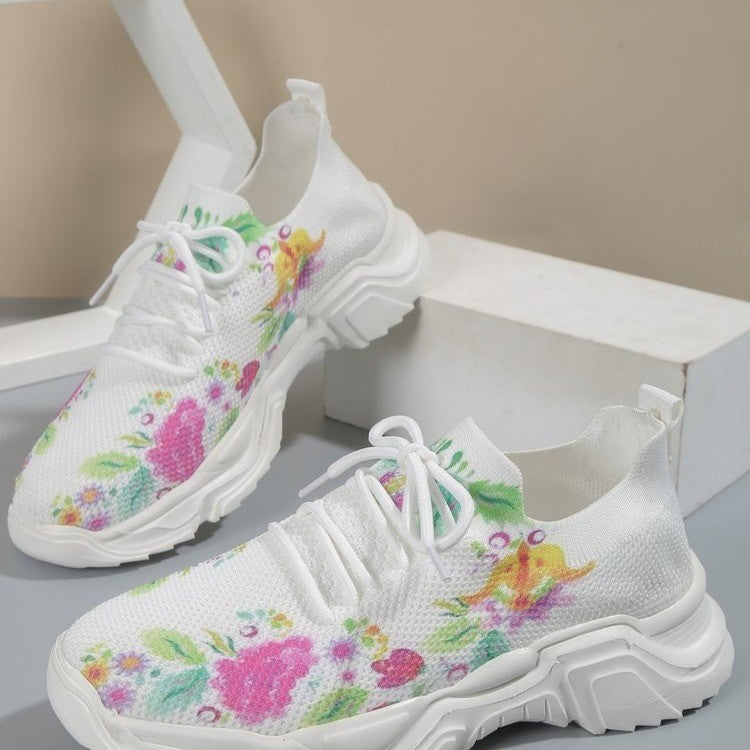 Stilla | Åndbare Ortopædiske Sneakers Med Snørebånd Og Blomsterdesign