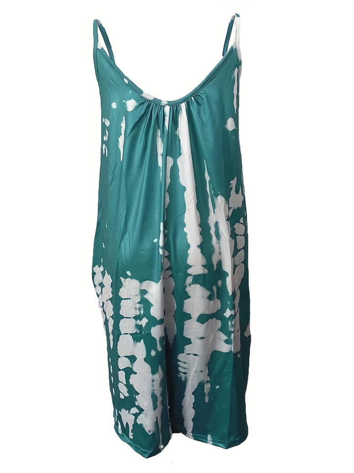 Stilla | Boho Blue Tie Dye Ærmeløs Romper Med Rund Hals