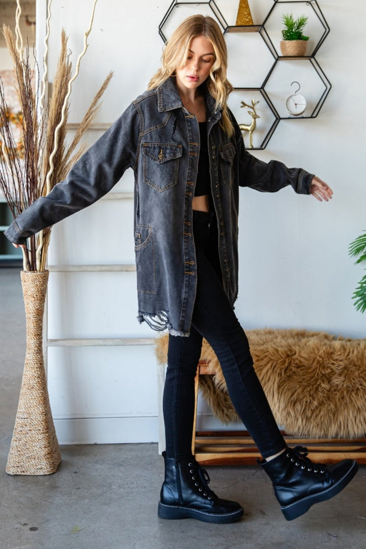 Stilla | Knapper Op Slidset Frayed Hem Denim Jakke