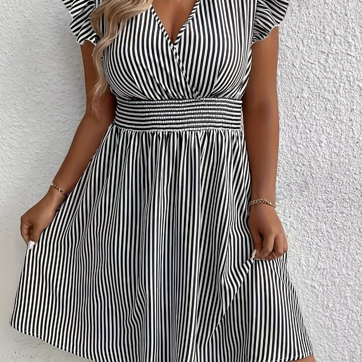 Stilla | Elegant Kjole Dame Sort Hvide Striber