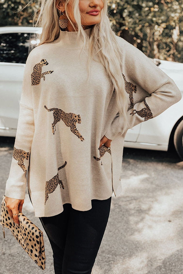 Stilla | Trøje Kvinders Afslappet Leopardprint Strikket Trøje
