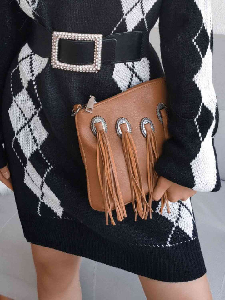 Stilla | Højre Argyle V-hals Ribbet Kant Sweater Kjole