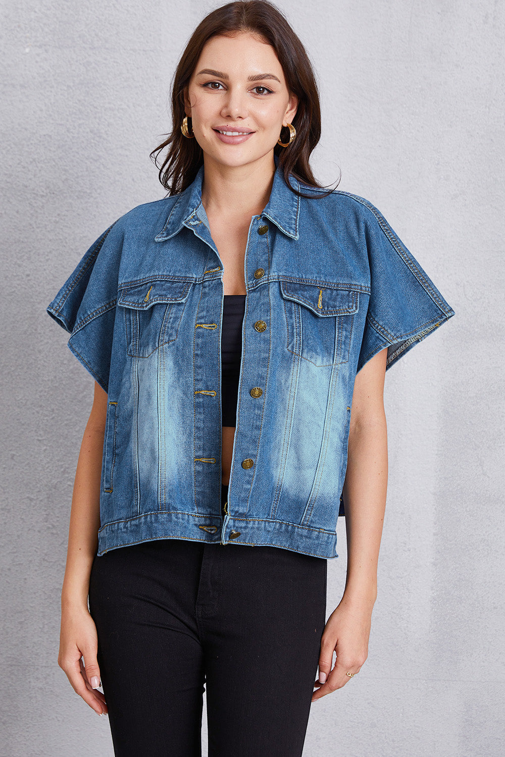 Stilla | Knapstolp Kortærmet Denim Top
