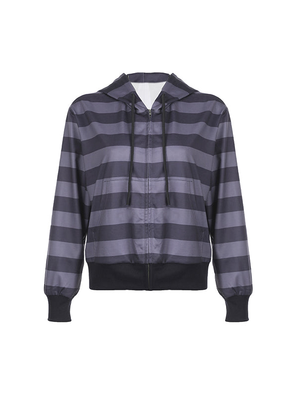 Stilla | Lilla Stribet Print Oversize Langærmet Hoodie