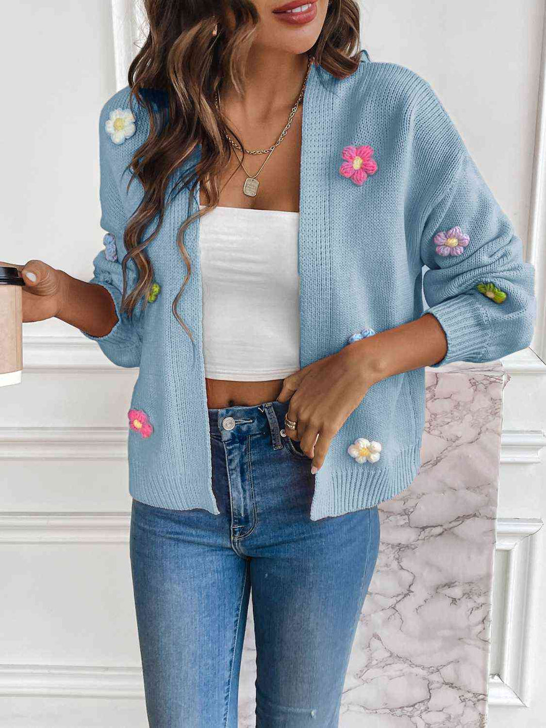 Stilla | Læder Cardigan Med Blomstermønster