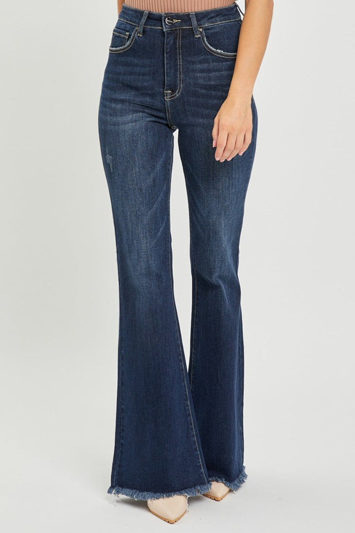 Stilla | Høj Talje Rå Kant Flare Jeans