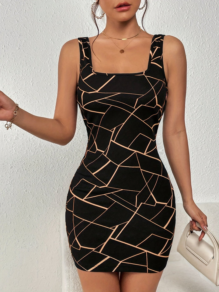 Stilla | Geoprint Mini Bodycon Kjole Til Kvinder, Elegant Tank Kjole