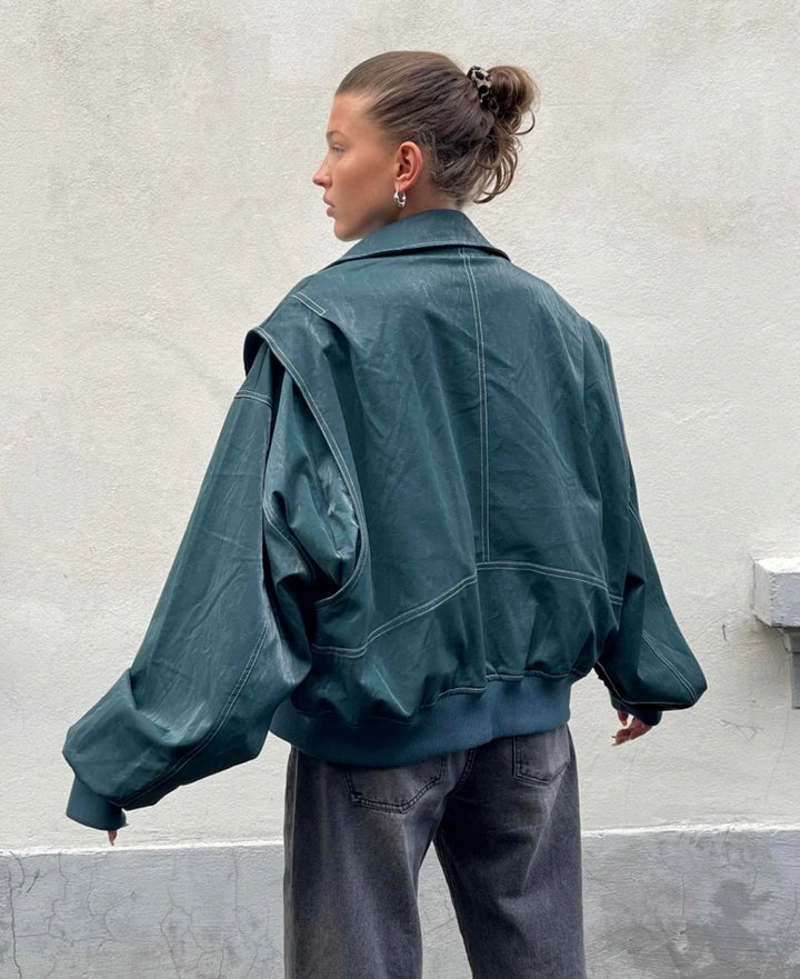 Stilla | Oversized Künstlæder Bomberjakke Streetstyle Overgangsjakke Trendy Fritidsmode