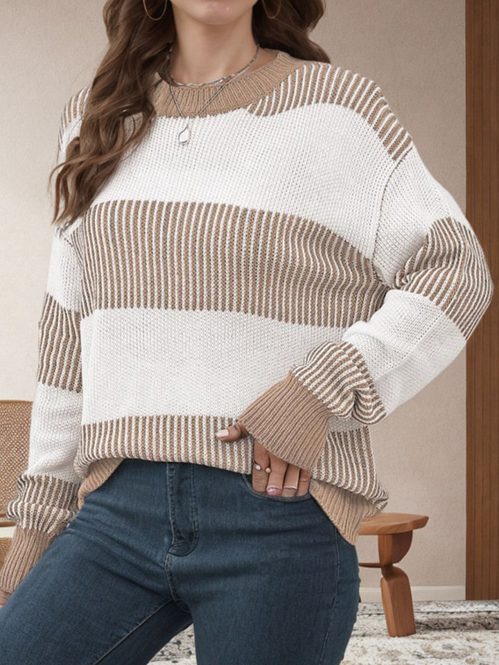 Stilla | Langærmet Sweatshirt med stribemønster og rund halsudskæring