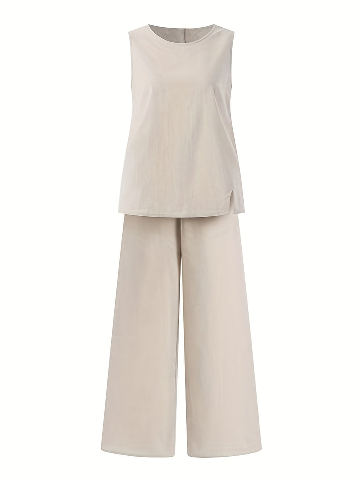 Stilla | Beige Ærmeløs Tanktop Og Bukser Med Brede Ben