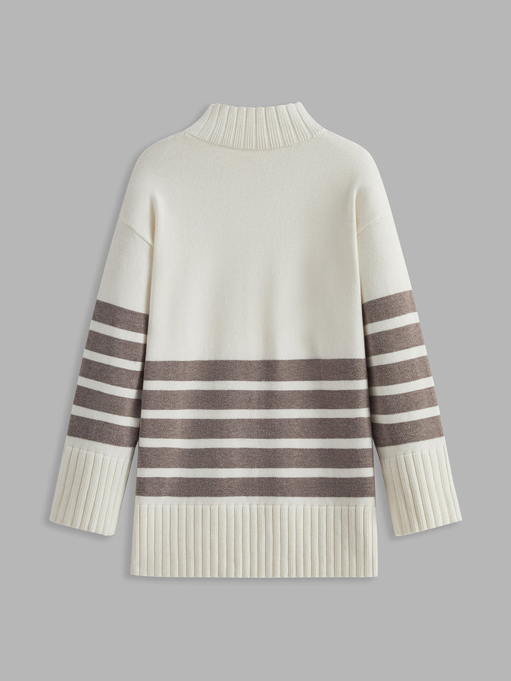 Stilla | Miss Paris Mock Neck Stribet Sweater