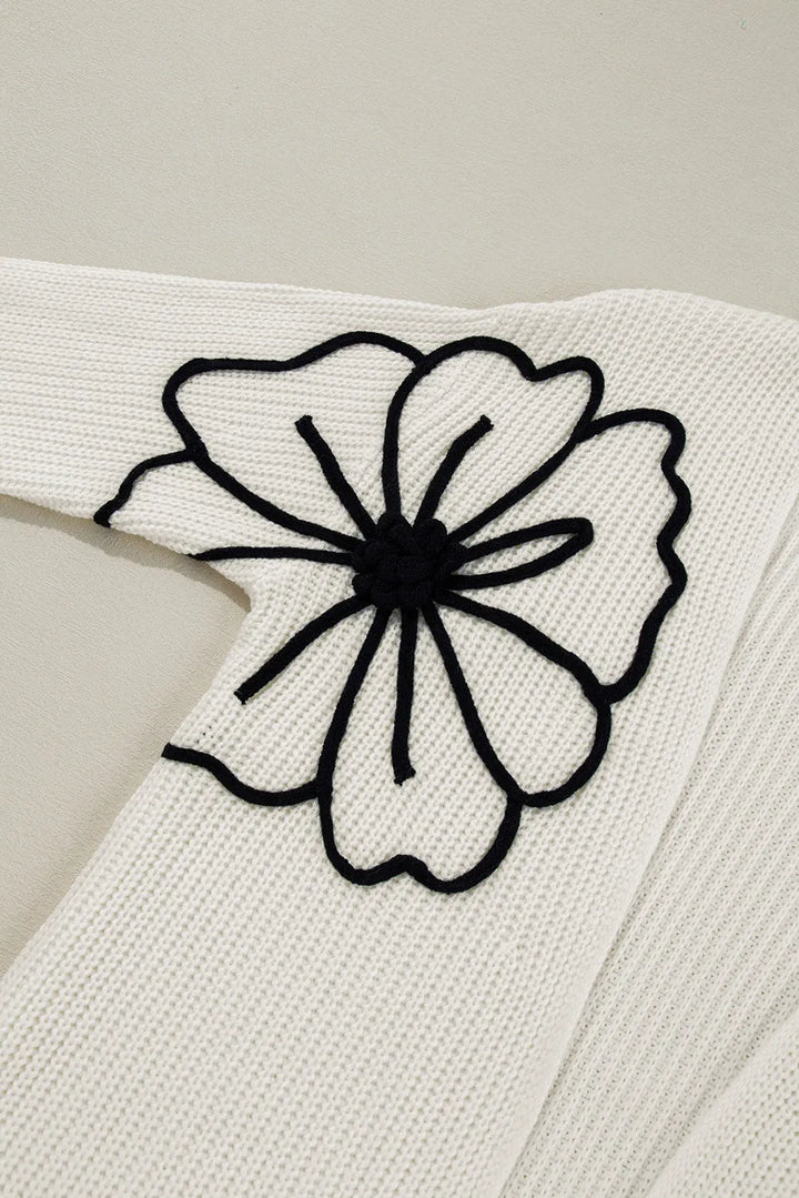 Stilla | Åben Langærmet Blomster Strikjakke