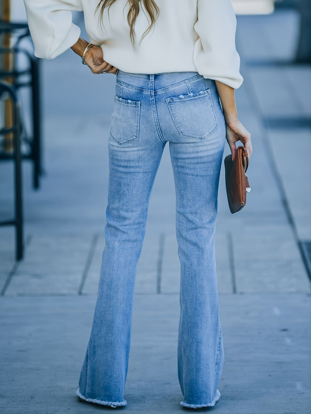 Stilla | Tassel Stretch Mellem Høj Bred Ben Denim Jeans