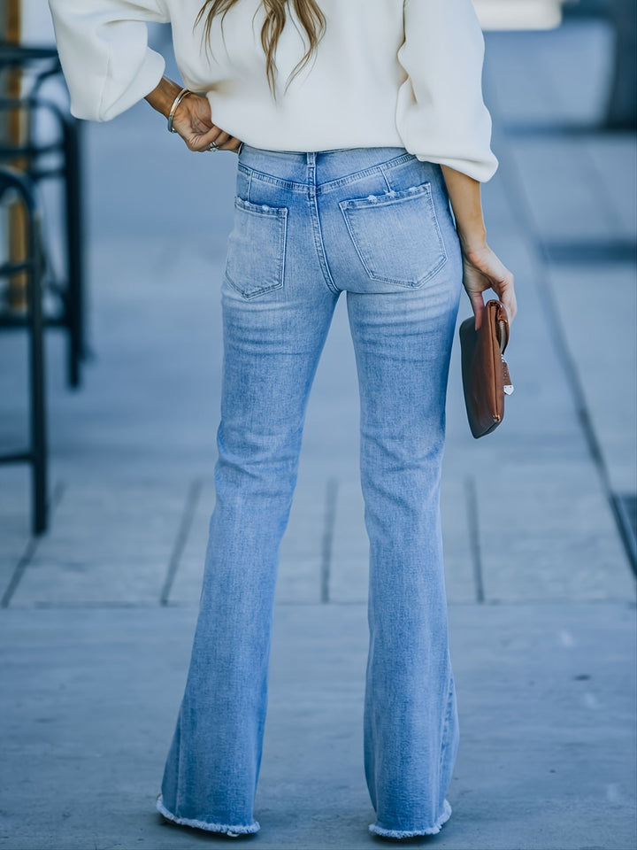 Stilla | Tassel Stretch Mellem Høj Bred Ben Denim Jeans