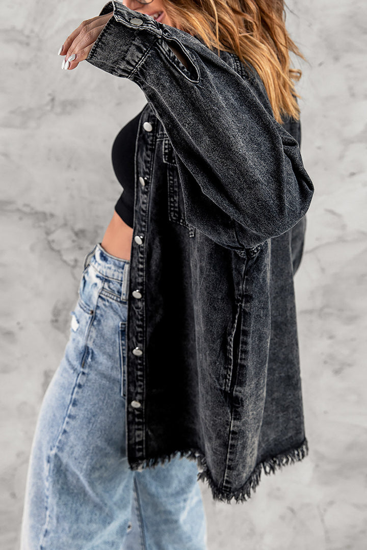 Stilla | Up Pocketed Raw Hem Denimjakke