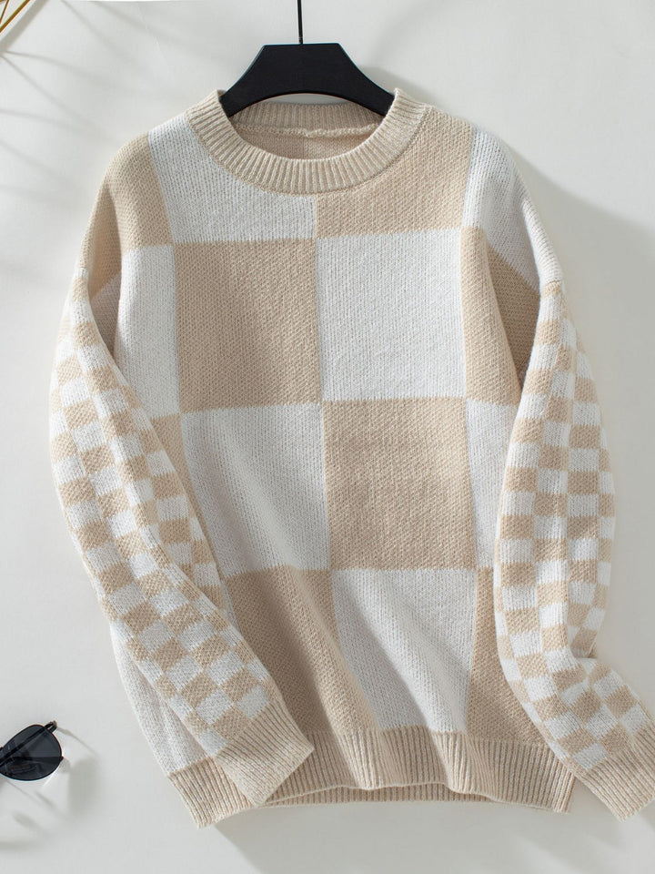 Stilla | Farveblok Rundhalset sweater med ærmer
