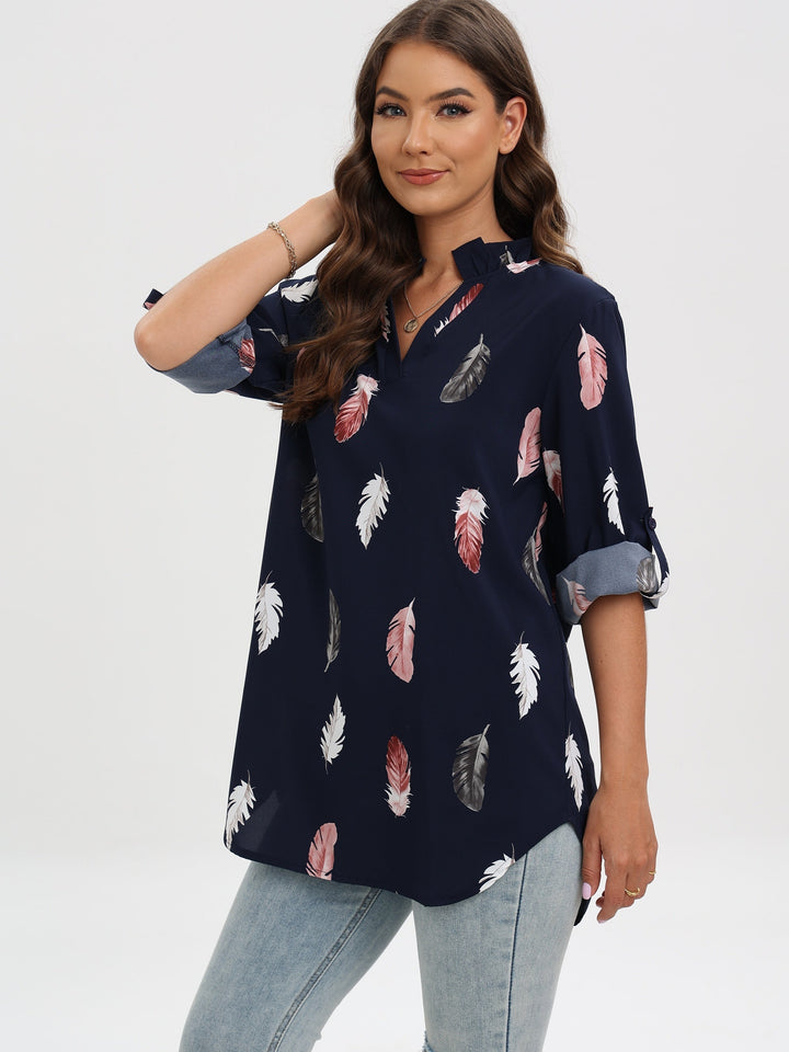 Stilla | Bluse V Udsnit Tryk Fjer